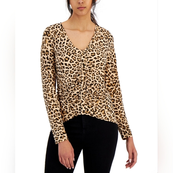 INC International Concepts Tops - NWT•I.N.C. International Concepts Womens Cheetah Print Ruched-Front Top•Small•🐆